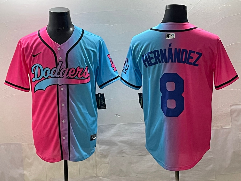 Men's Los Angeles Dodgers Enrique Hernandez #8 Pink/Blue Jersey
